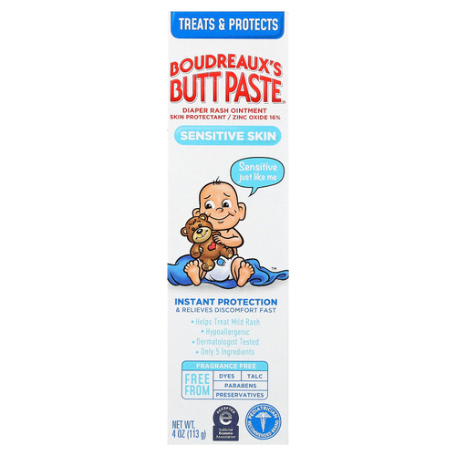Boudreaux's Butt Paste, мазь от опрелостей, для чувствительной кожи, без отдушки, 113 г (4 унции)