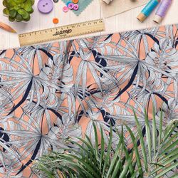 Ткань оксфорд 210 листья монстеры белые