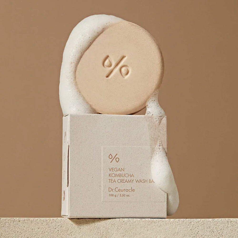 DR.CEURACLE Веганское кремовое мыло для умывания Vegan Kombucha Tea Creamy Wash Bar, 100г.