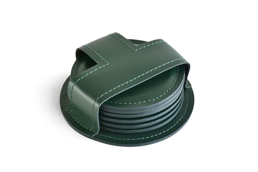 Набор костеров (6 шт) из кожи цвет ЗЕЛЕНЫЙ