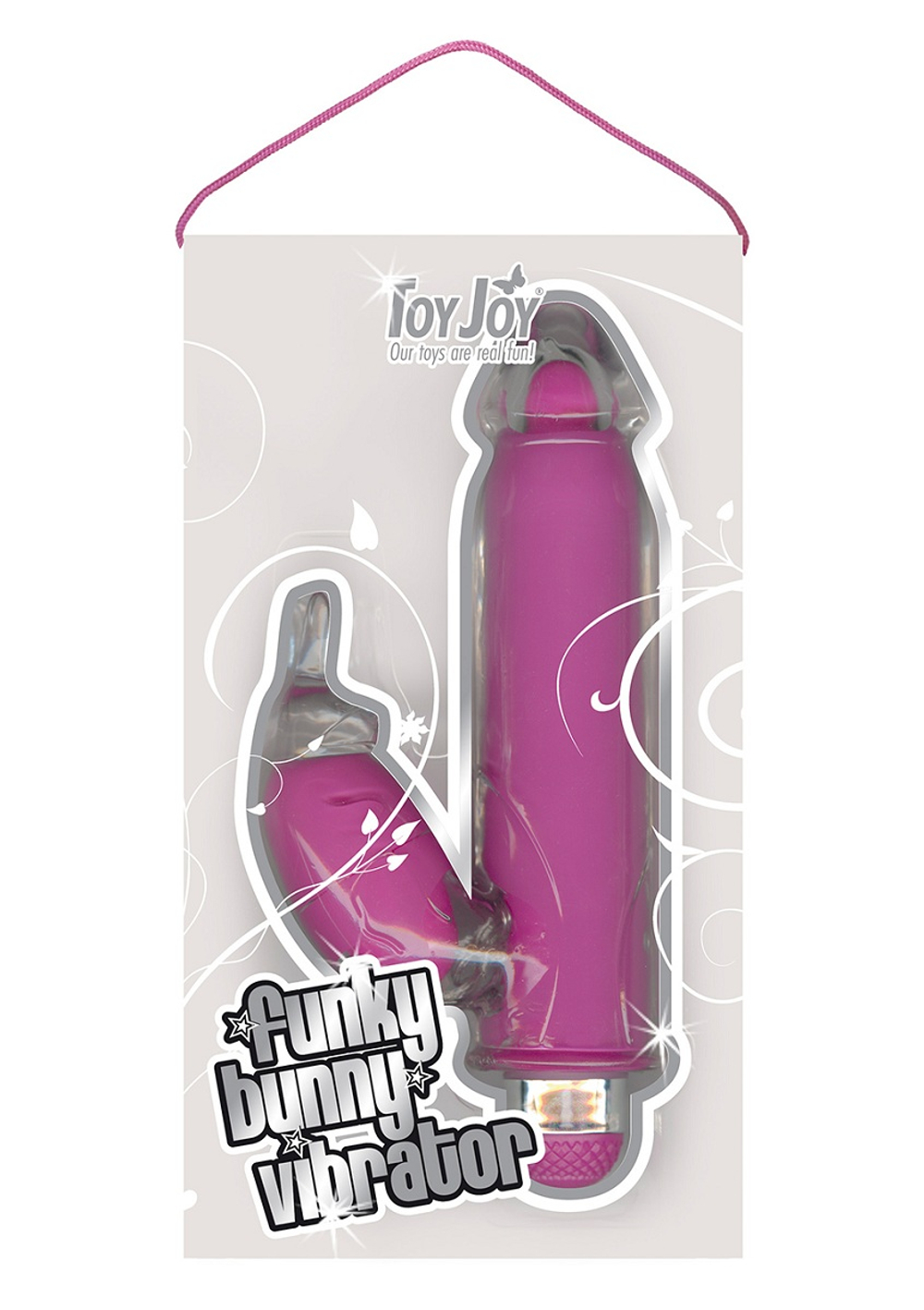 Лиловый вибратор FUNKY BUNNY со стимулятором клитора - 18,5 см.