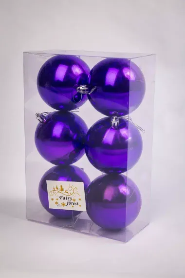 Набор пластиковых шаров Анет 80 мм., фиолетовый глянцевый, 6 шт., ЕлкиТорг (150331)