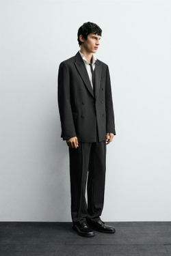 ZARA КОСТЮМНЫЕ БРЮКИ СО СКЛАДКАМИ, ЧЕРНЫЙ