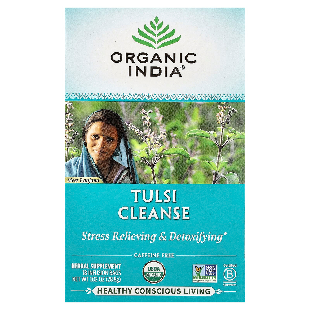 Organic India, Очищающий чай с тулси, без кофеина, 18 пакетиков, 28,8 г (1,02 унции)