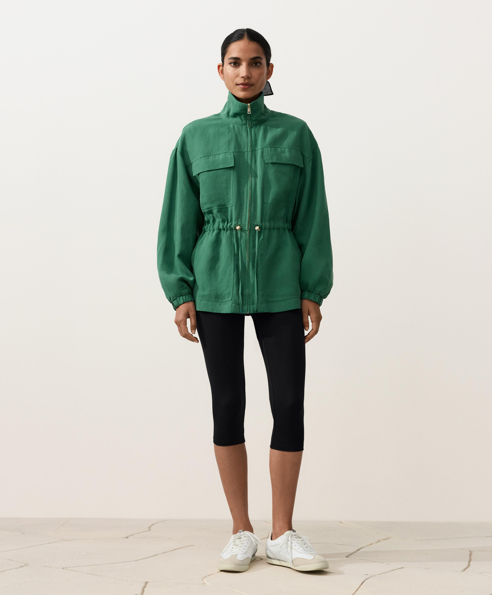 Oysho Куртка с присборенной талией из смеси лиоцелла и 24% льна, изумрудный