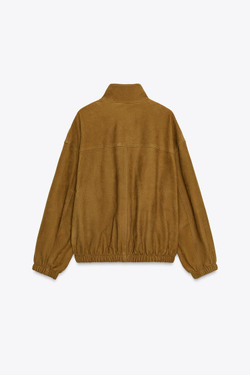 ZARA КОЖАНАЯ КУРТКА-БОМБЕР ZW COLLECTION LIMITED EDITION, ХАКИ