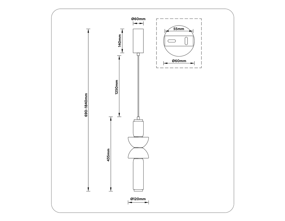Светильник светодиодный подвесной LH11021 BK/SM черный/дымчатый 17W 3000K D120*435