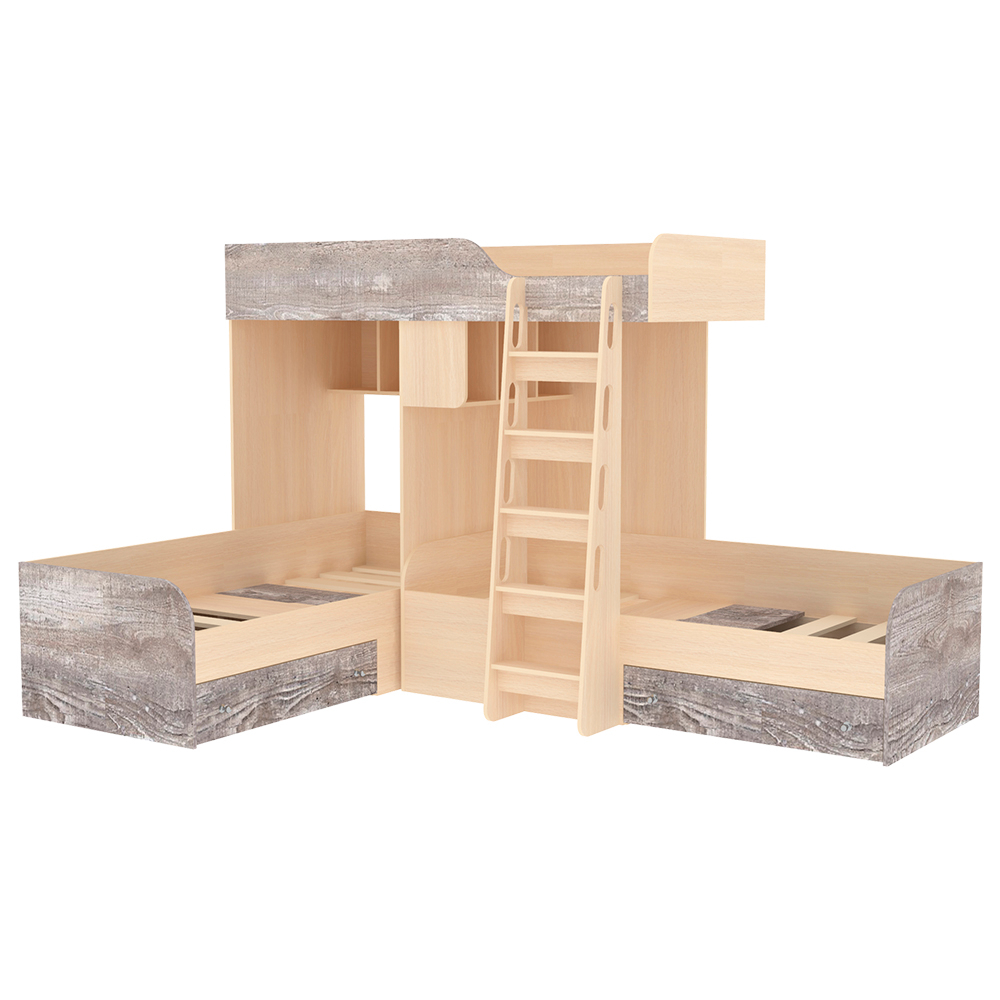 Кровать-чердак КарИВи Трио  Дуб Молочный Бетон