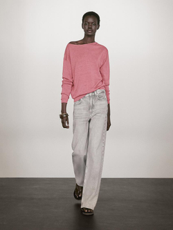 Massimo Dutti Свитер тонкой вязки из 100% льна, розовый