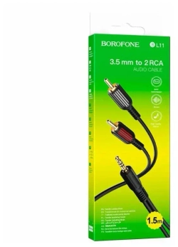 Шнур 3.5-2RCA 1.5-метр BOROFONE BL11 / AUX jack 3.5мм - тюльпаны