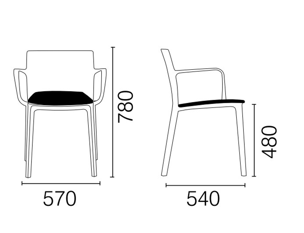 Кресло пластиковое с обивкой Papatya Evo-K Seat Soft, антрацит