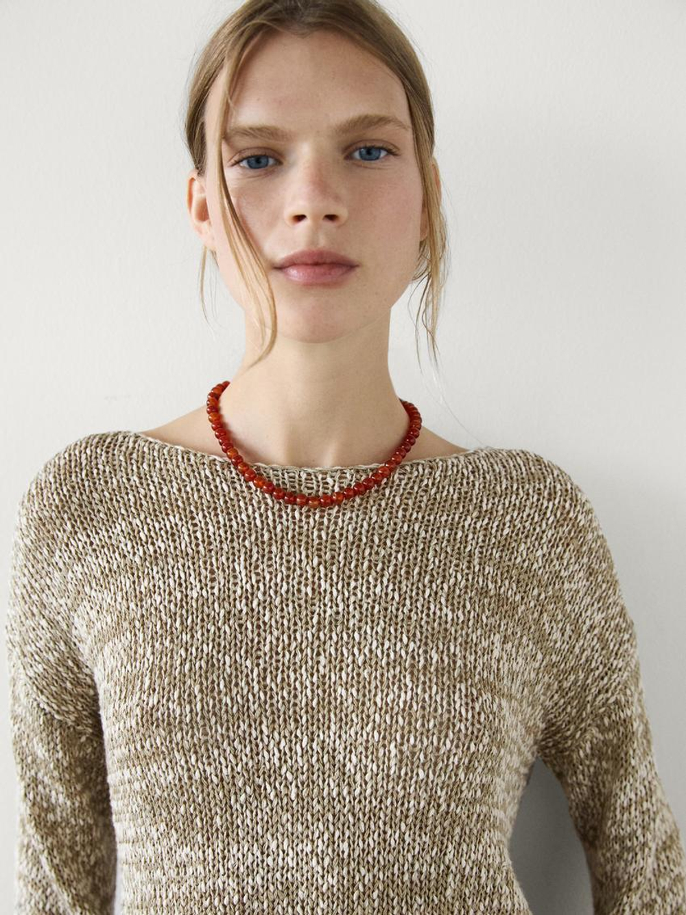 Massimo Dutti Меланжевый свитер из смесового хлопка, зеленоватый