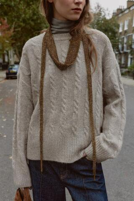 ZARA МЯГКИЙ СВИТЕР С УЗОРОМ «КОСЫ», СЕРЫЙ