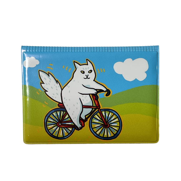 Обложка для транспортной карты "Котик на велосипеде" увеличенная