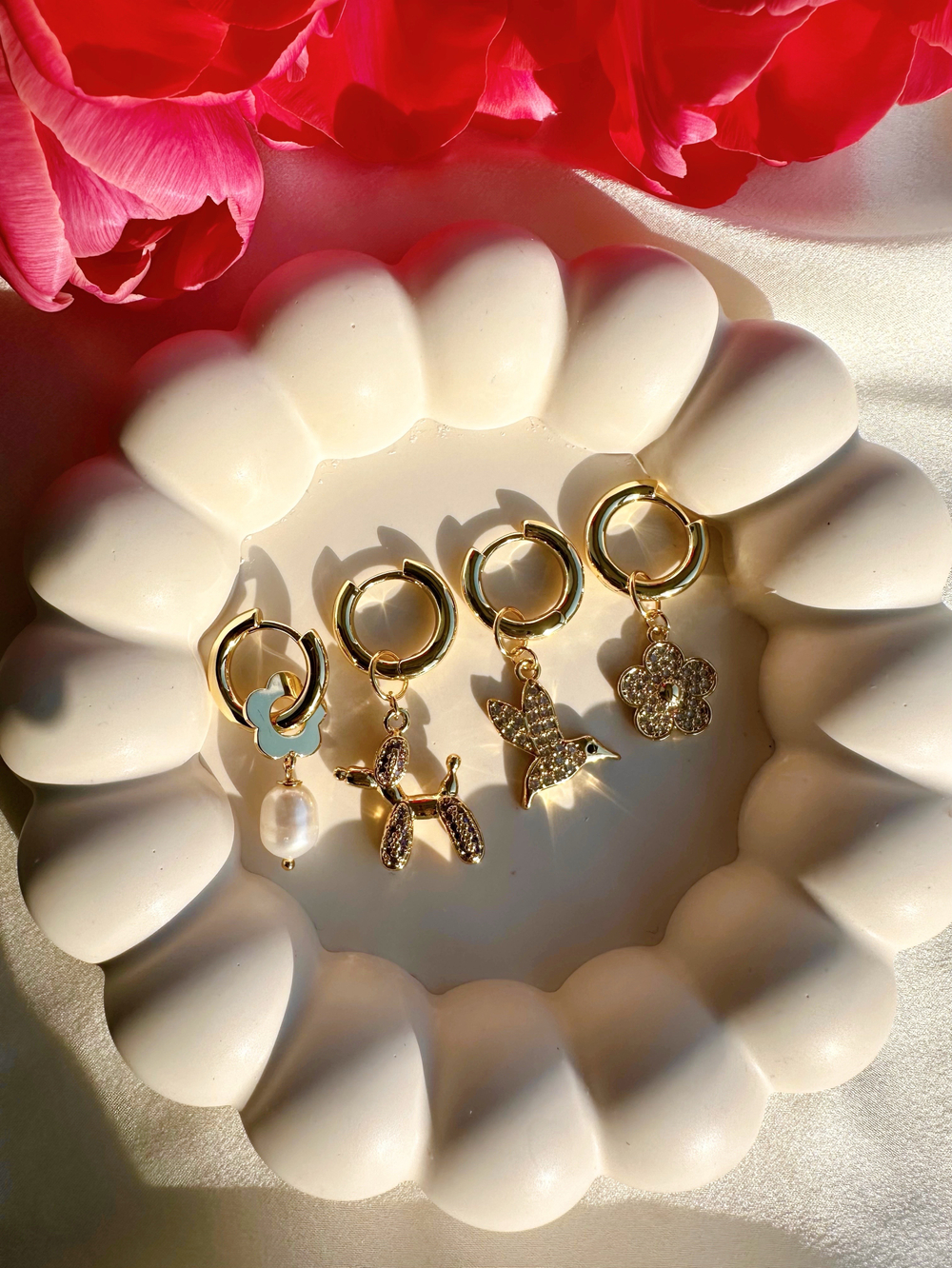 Серьги Пудель и жемчуг на фианитах