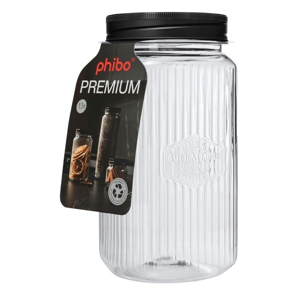 Банка квадратная с рельефом и тиснением premium 1,3л (черный)