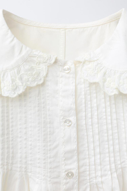 ZARA РУБАШКА С КРУГЛЫМ ВОРОТНИКОМ, ЖЕЛТОВАТО-БЕЛЫЙ