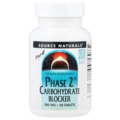 Source Naturals, Phase 2®, блокатор углеводов, 500 мг, 60 таблеток