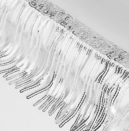 Декоративная бахрома с пайетками d3мм 100мм, цв.серебро 9679457