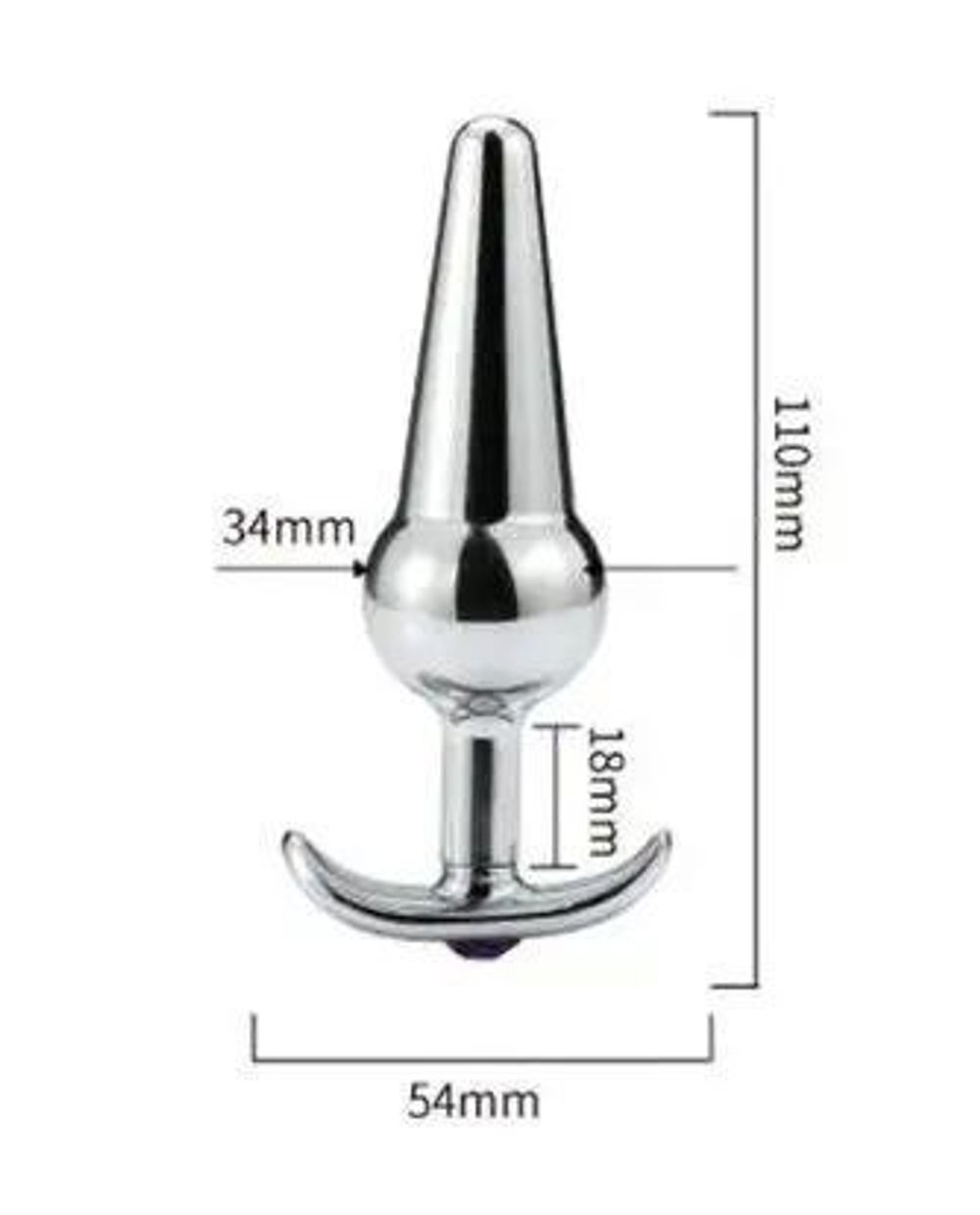 Металлическая анальная пробка-якорь с черным кристаллом - 11 см.