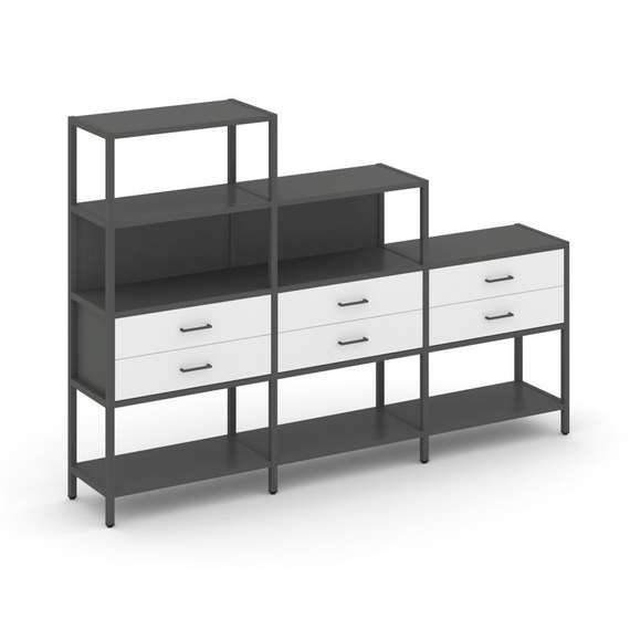 Shelf System Трехсекционный стеллаж четырех/трех/двухярусный с ящиками SN.STM-431 Антрацит/Белый/Мет