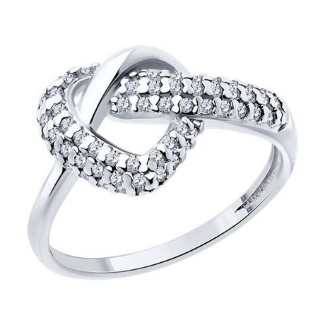 Кольцо Сердце из серебра с фианитами