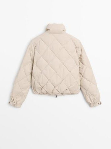 Massimo Dutti Короткая стеганая куртка, натуральный, кремовый