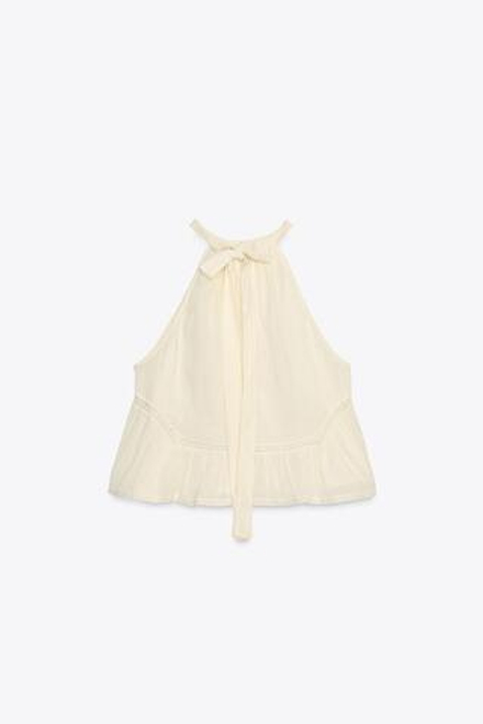 ZARA ТОП ИЗ ШИФОНА С ВЫШИВКОЙ, СВЕТЛО-БЕЖЕВЫЙ