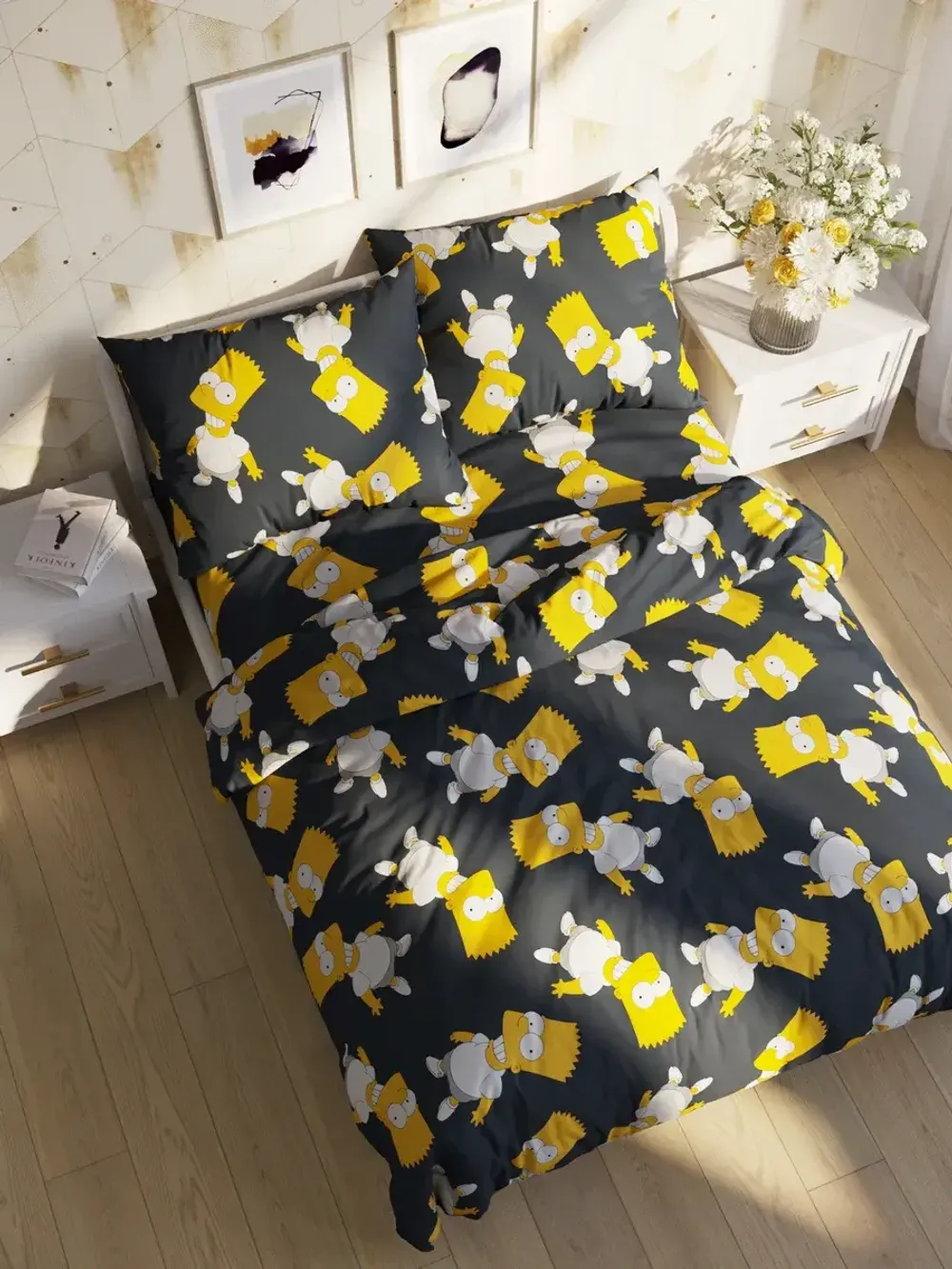 Простынь на резинке перкаль Сказка "Симпсоны" 160x200 см