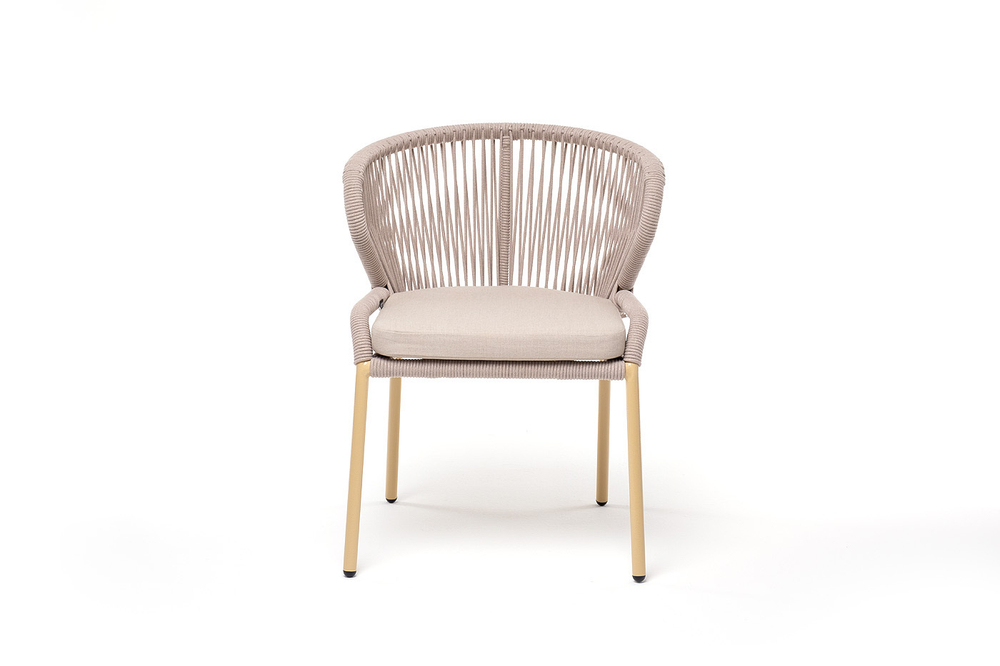 "Милан" стул плетеный из роупа, каркас алюминий (RAL1001), роуп бежевый круглый, ткань бежевая