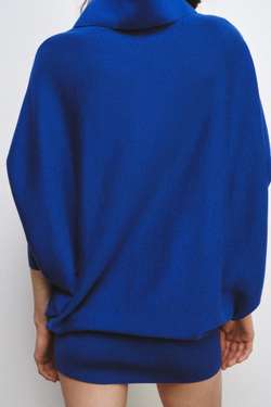 ZARA ДЛИННЫЙ СВИТЕР С РУКАВАМИ «ЛЕТУЧАЯ МЫШЬ», ЯРКО-СИНИЙ