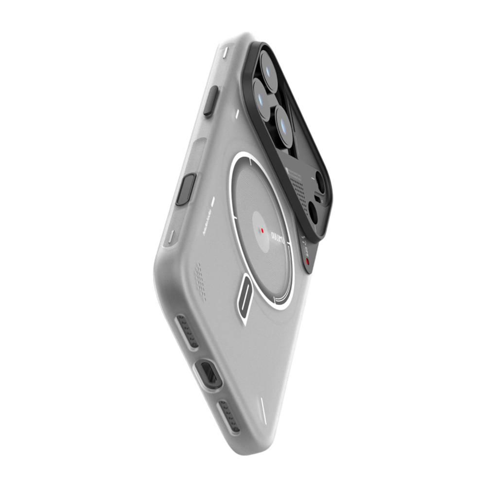 Прозрачный чехол MagSafe Aulumu A17 Frosted Case для iPhone 17 Pro Max Термополиуретановый чехол в футуристическом стиле с люминесцентным цветовым акцентом, защитой камеры, сенсорной накладкой для Контроллера камеры и теплорассеиванием в области процессор