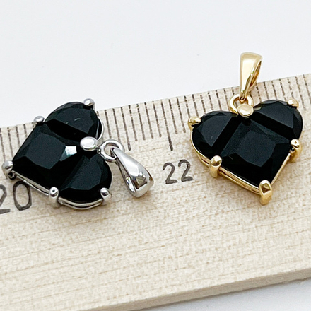 Подвеска Сердце, цвет серебро (родий)+черный, размер 14*14 мм, цена за 1 шт