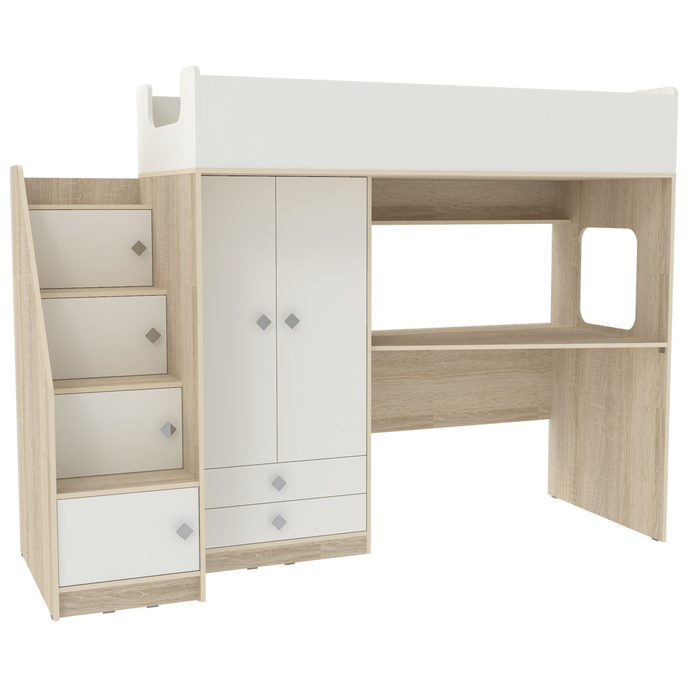 Кровать-чердак КарИВи Л-А606.3 80х190 Дуб Сонома Белый