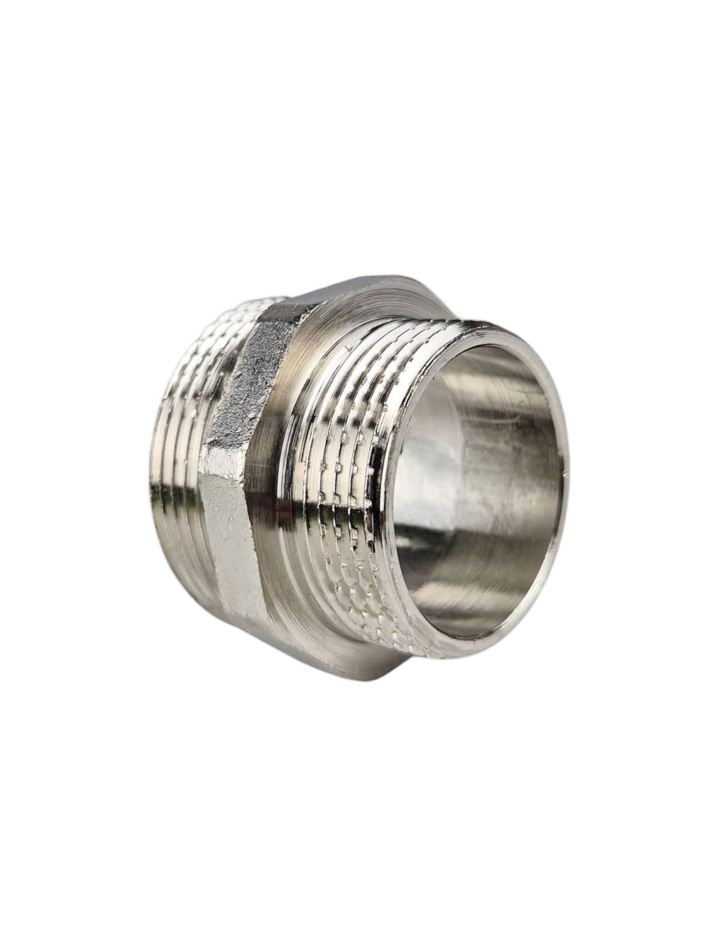 Ниппель переходной, латунь, наружная резьба 1 1/2"х1 1/4", никель, RTP