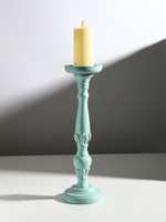 Деревянный подсвечник на 1 свечу «Колонна цветочная», зелёно-серый, 10×10×37 см