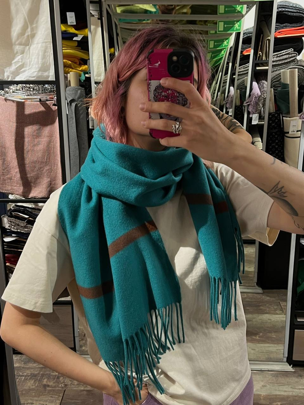 Купон кашемировый Gucci бирюзовый с коричневыми полосками