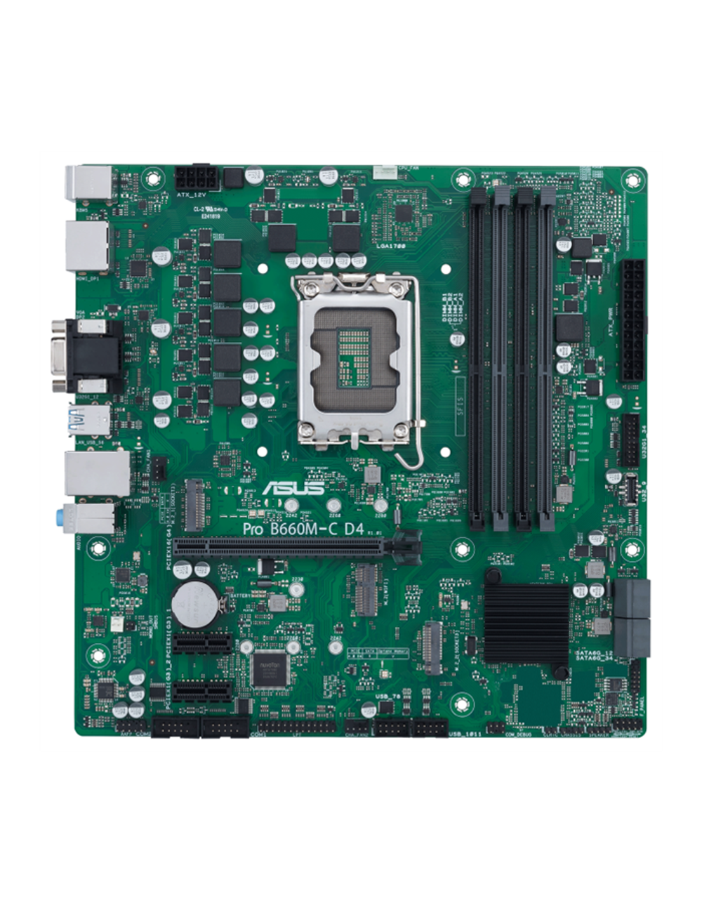 Материнская плата ASUS PRO B660M-C D4-CSM, LGA1700, B660, 4*DDR4, 4*SATA, 2*M.2, 2*USB 3.2, 2*USB 2.0, 1*PCIx16, 2*PCIx1, 2*DP+D-Sub+HDMI, mATX; 90MB19B0-M0EAYC