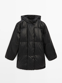 Massimo Dutti Куртка-пуховик с капюшоном, черный