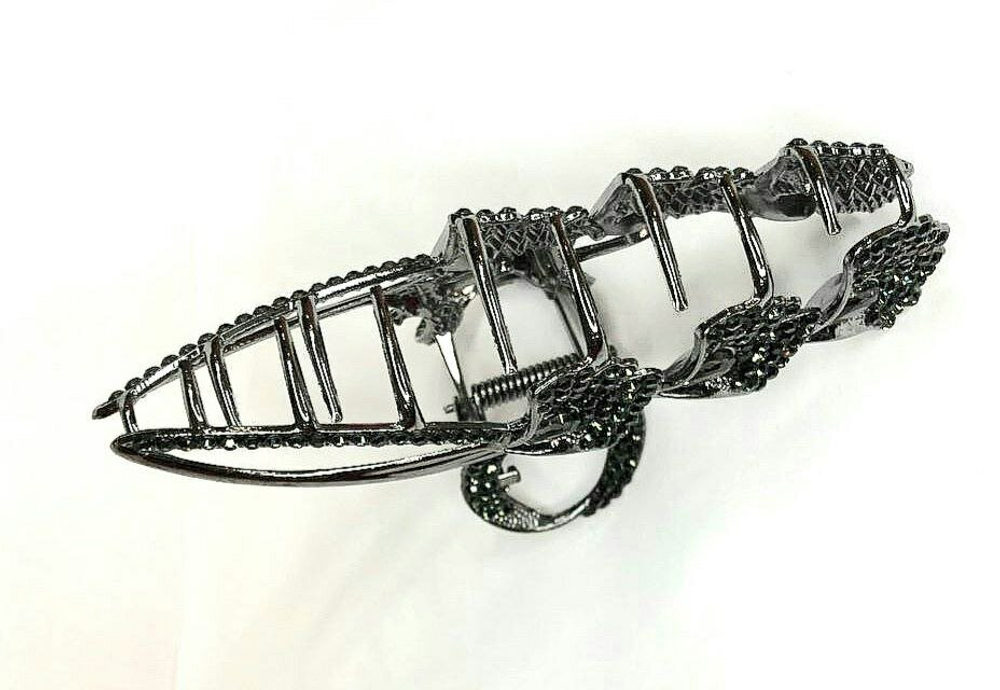 Заколка-краб. Букет из цветов со стразами. Металл. Усиленная. Цвет черный