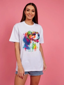 Футболка оверсайз с принтом собакой Бигль Корги Хаски