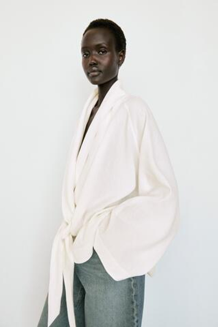 Massimo Dutti Струящаяся льняная рубашка с завязками, белый