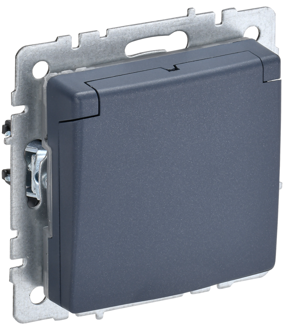 BRITE Розетка 1-местная с заземлением с защитными шторками и крышкой 16А IP44 РСбш10-3-44-БрМ маренго IEK