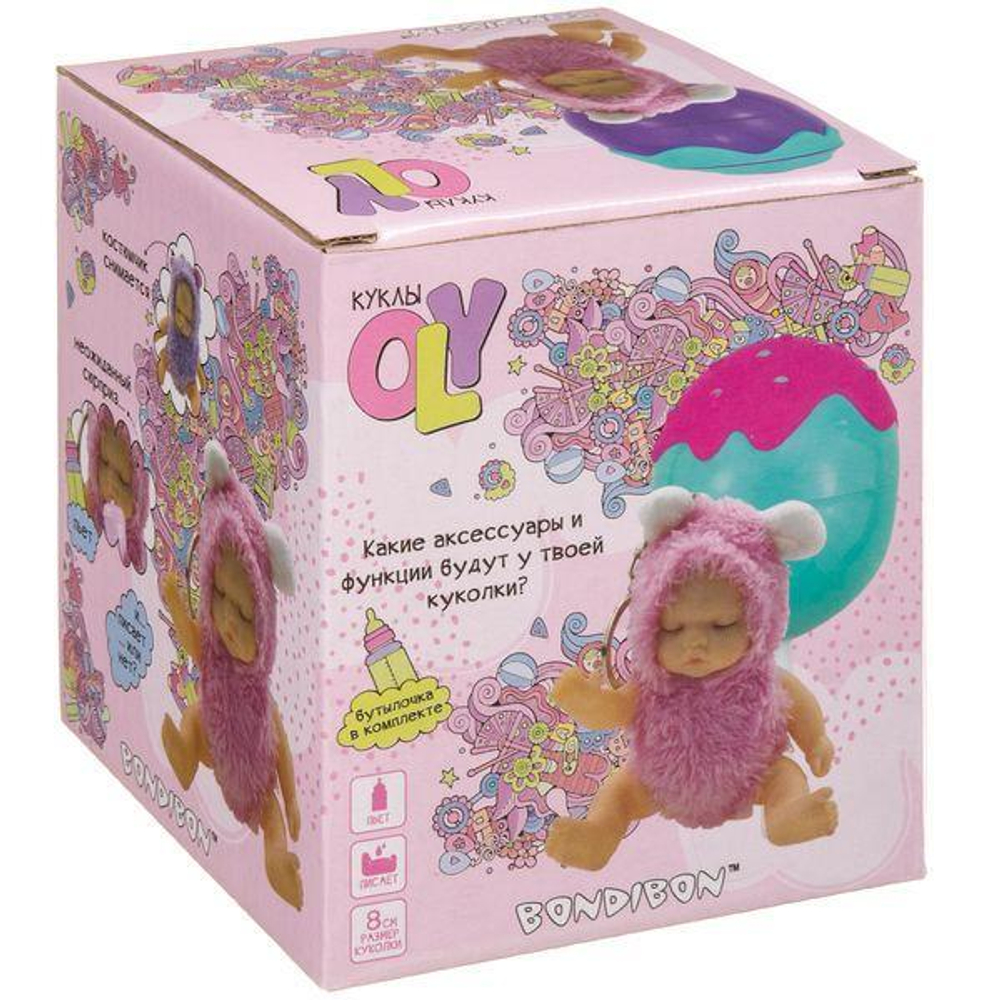 Куколка OLY спящая , в меховом костюмчике в леденце. Девочка 8см, арт.3357-1 (Bondibon)