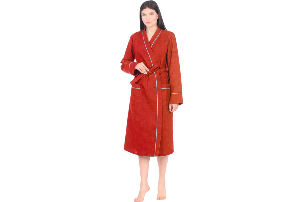 Халат вафельный Home One с кантом коралл 48