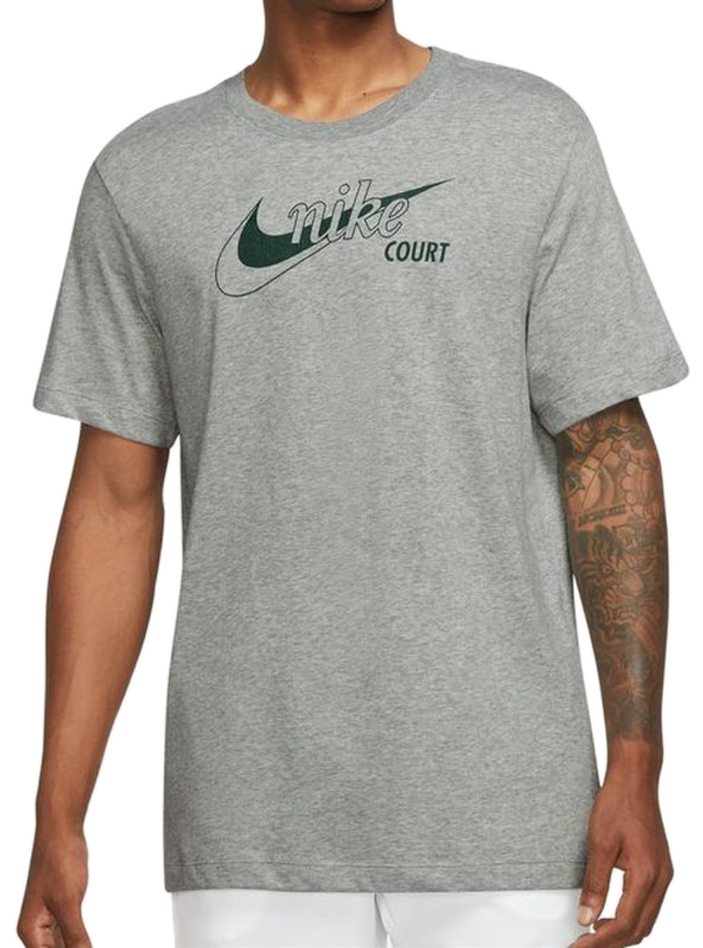 Мужская теннисная футболка Nike Court Dri-Fit Swoosh Men's Tennis T-Shirt - dark grey heather/pro green