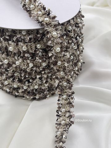 Тесьма жемчуг коричневая капучино твид