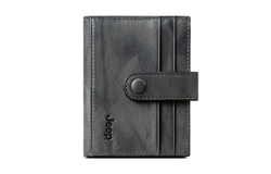 Jeep Genuine Leather Small Card Holder Men"s Light Gray
