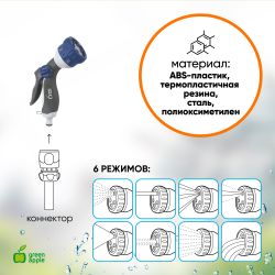 GWHM12-037 GREEN APPLE Пистолет-распылитель, пластик, 8 режимов | Аксессуары для полива Green Apple