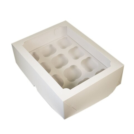 Коробка под мини-капкейки с окошком 235*160*100 (12) (белая)